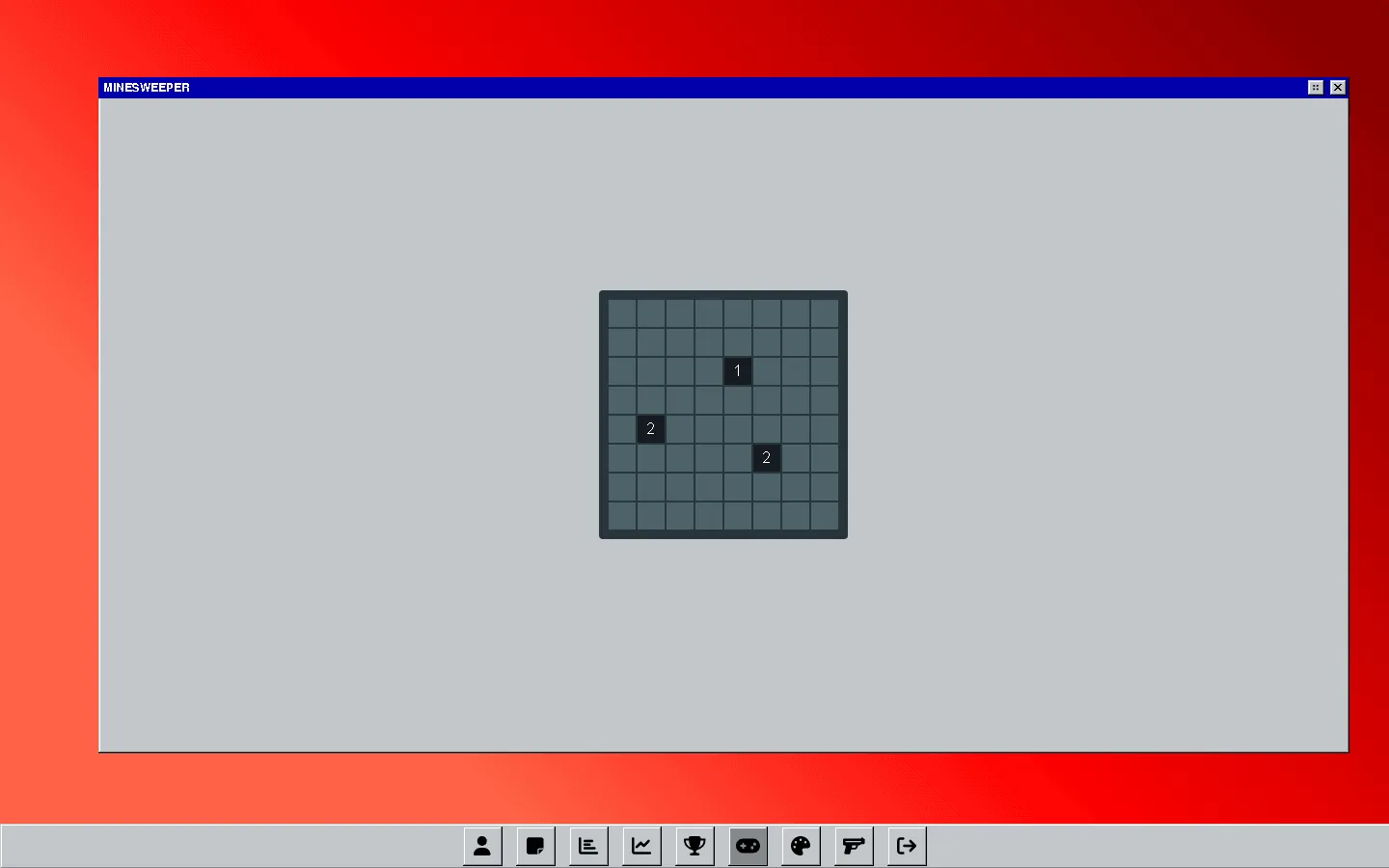 A Minesweeper window at full size with a few cells revealed.